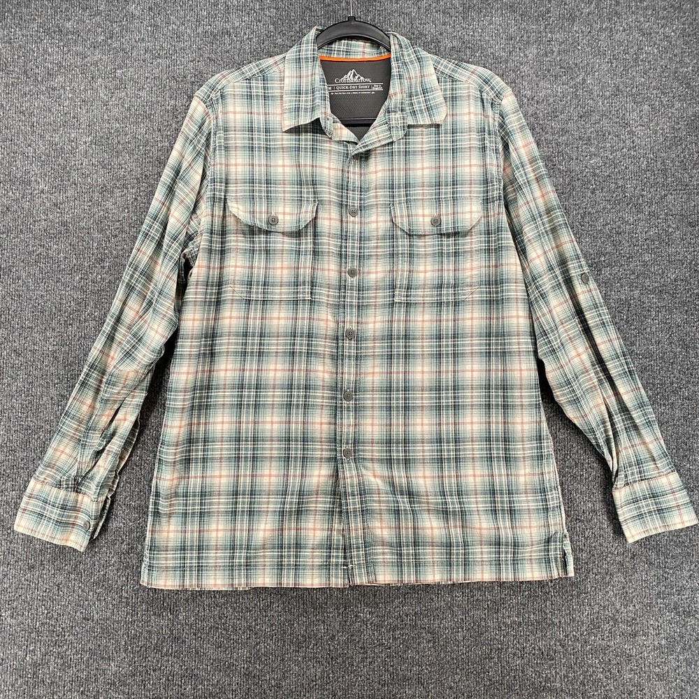 Croft Barrow‎ Shirt Mens M Green Plaid Button Up Quick Dry Outdoor Grunge Hiking